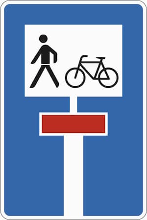 Zeichen 357-50: Durchlässige Sackgasse für Fußgänger und Radfahrer